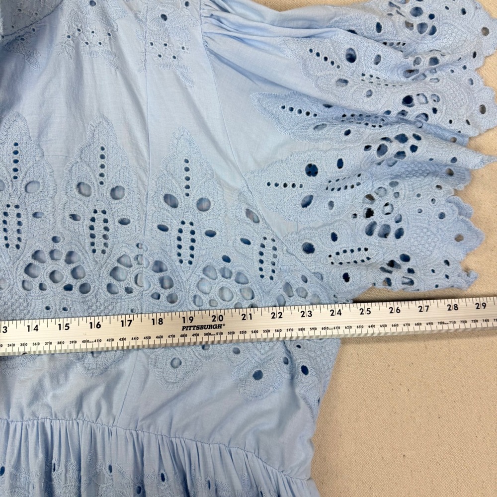 Gretchen Scott La Di Da Blue Eyelet Cotton Midi Dress Diva Pockets L Feminine - Picture 12 of 16